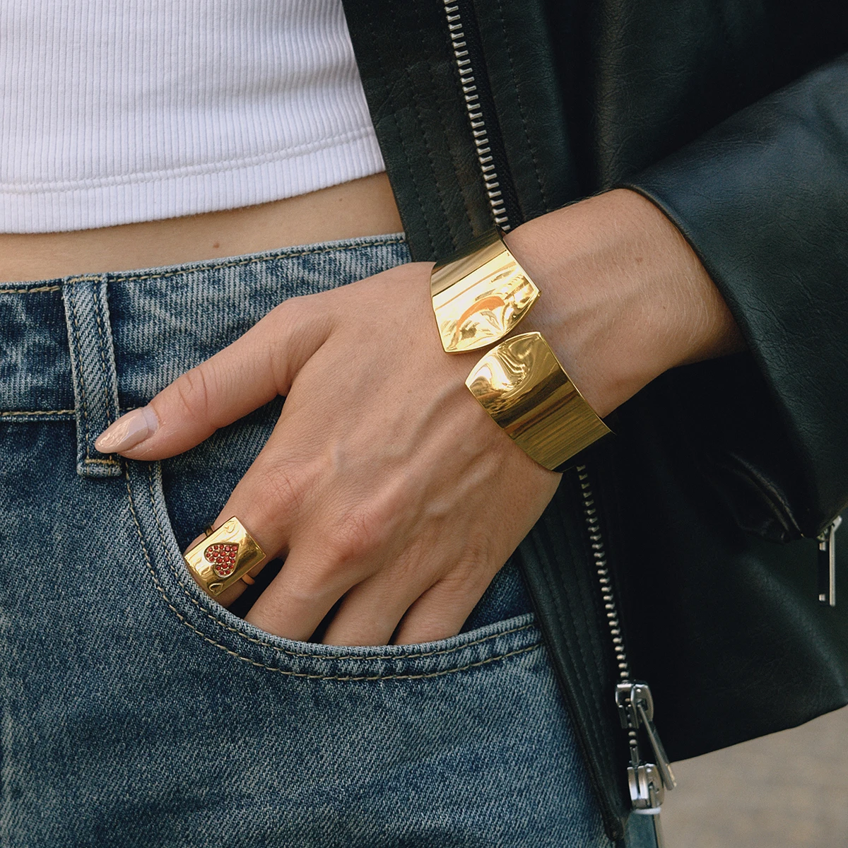 Gold Stainless Steel Geometric Cuff Bracelet for Women 5 Gold Stainless Steel Geometric Cuff Bracelet for Women - Image 5