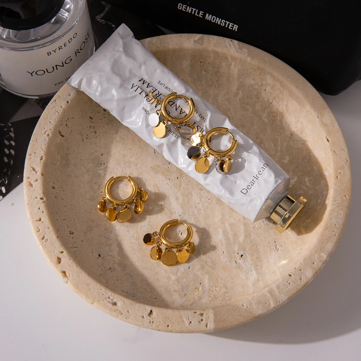 Stainless Steel Gold Round Earrings for Women 5 Stainless Steel Gold Round Earrings for Women - Image 5