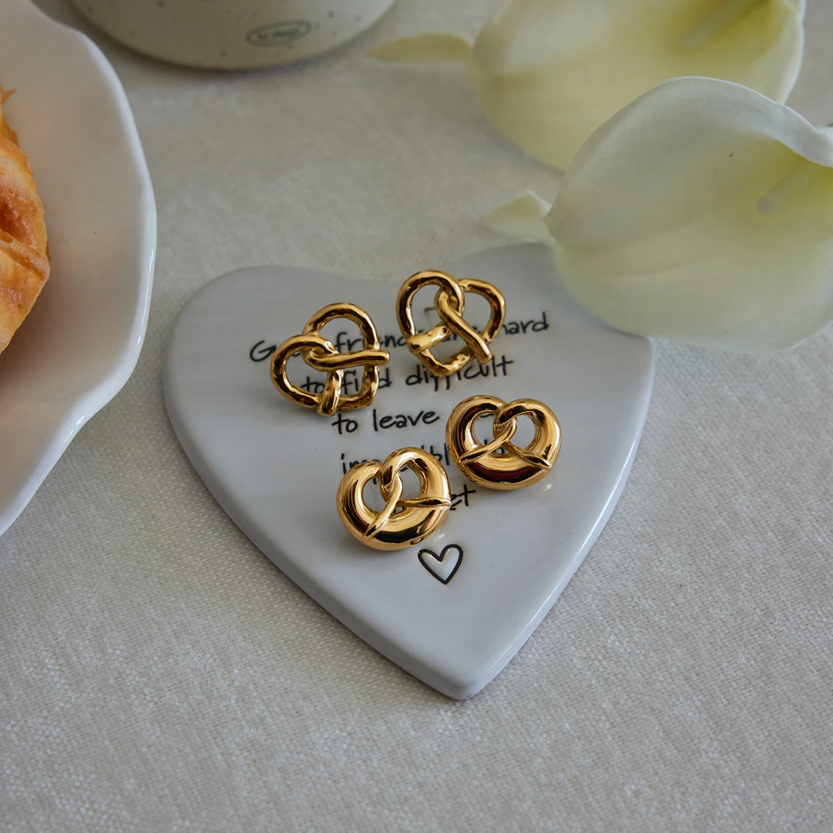 Bold Gold Pretzel Heart Earrings in Stainless Steel 6 Bold Gold Pretzel Heart Earrings in Stainless Steel - Image 6