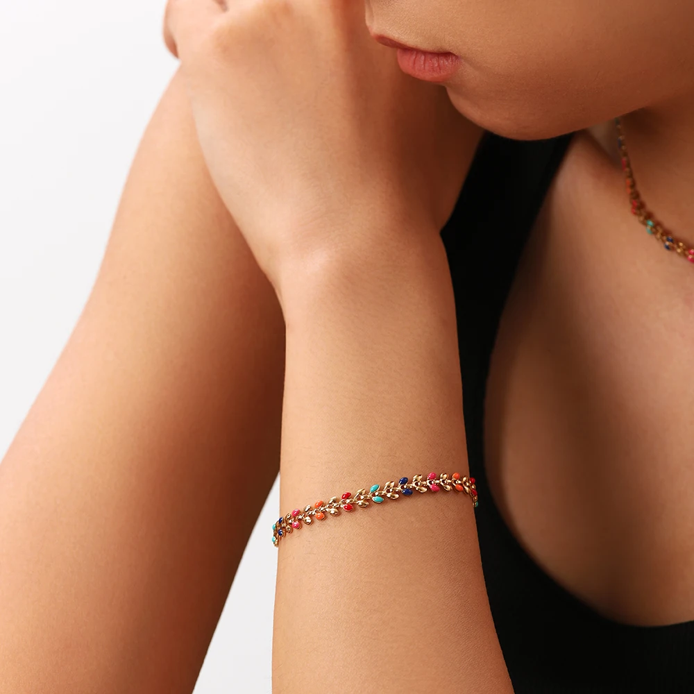 Green Dripping Olive Leaf Stainless Steel Bracelet 6 Green Dripping Olive Leaf Stainless Steel Bracelet - Image 6