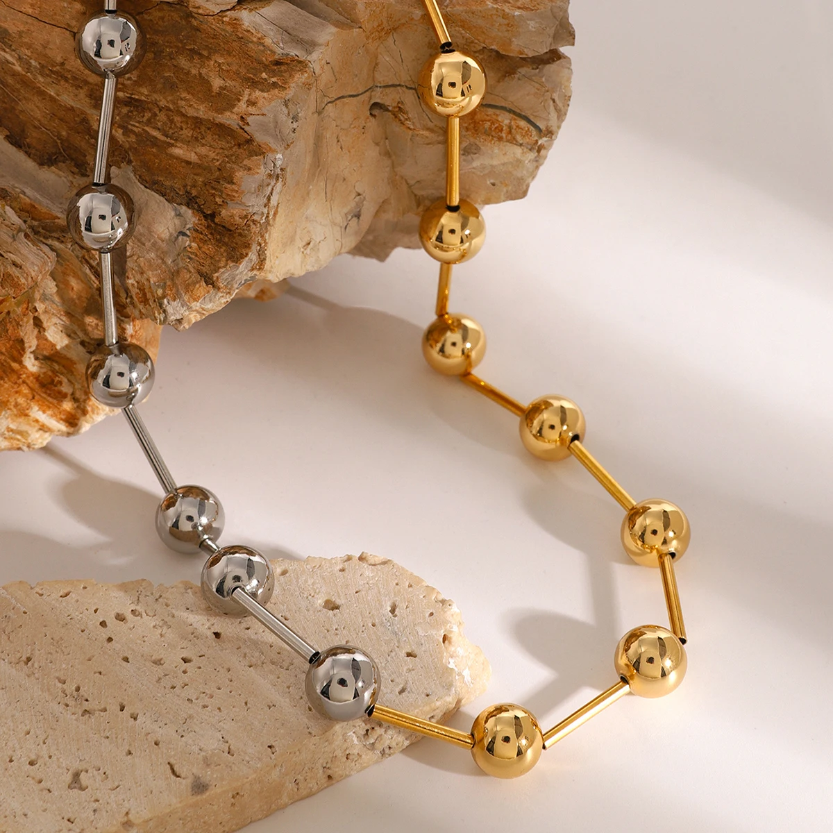 Modern Stainless Steel Beaded Necklace for Men 4 Modern Stainless Steel Beaded Necklace for Men - Image 4