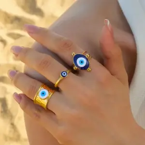 Stainless Steel Evil Eye Ring with Gold PVD 12 S1f6aee719a8a40b0acb6dedfed5a2314R