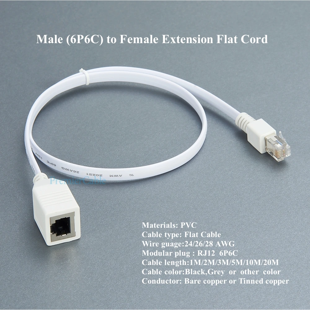 White RJ12 6P6C Extension Cable 0.6m 2 White RJ12 6P6C Extension Cable 0.6m - Image 2