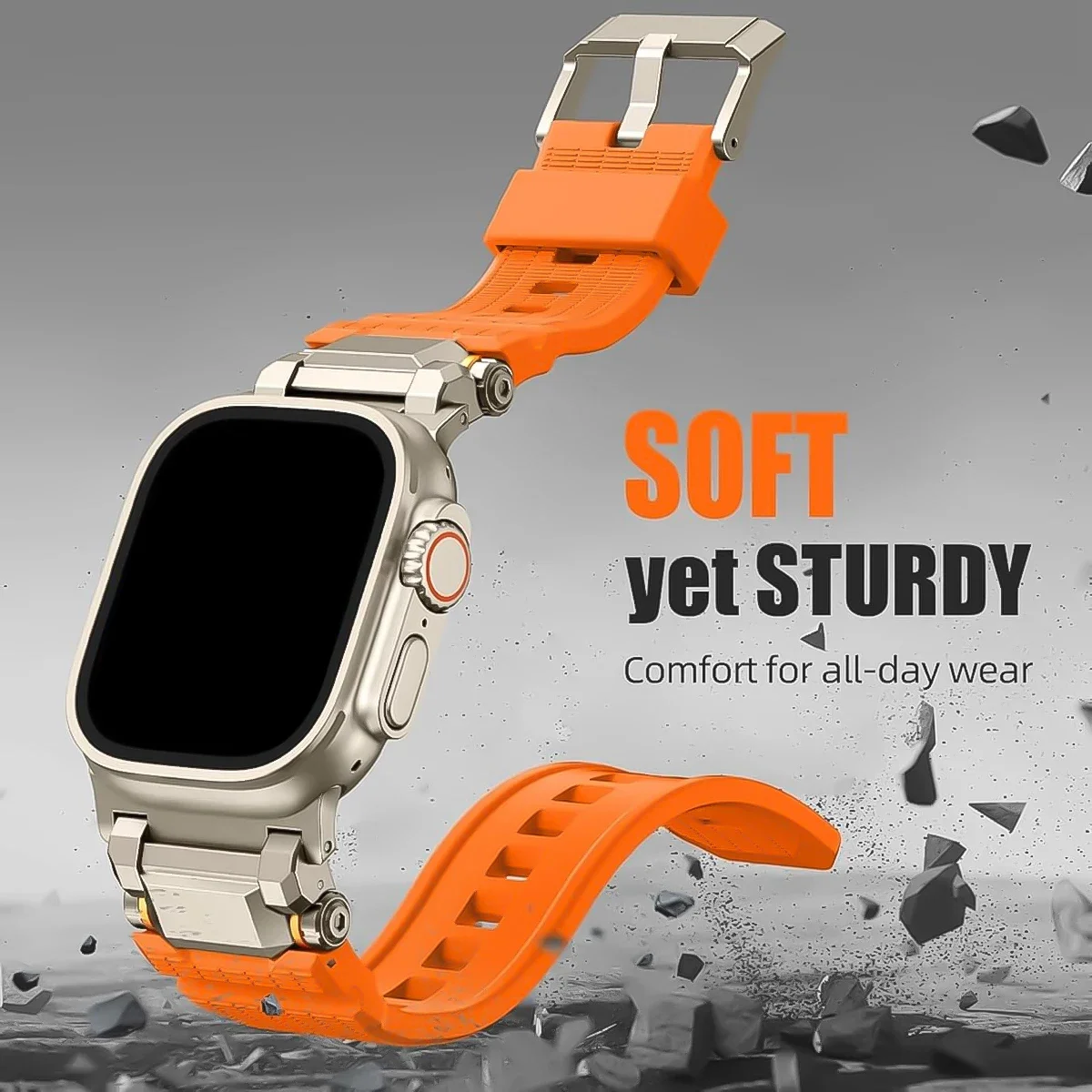 Titanium Orange Silicone Strap for Apple Watch 4 Titanium Orange Silicone Strap for Apple Watch - Image 4