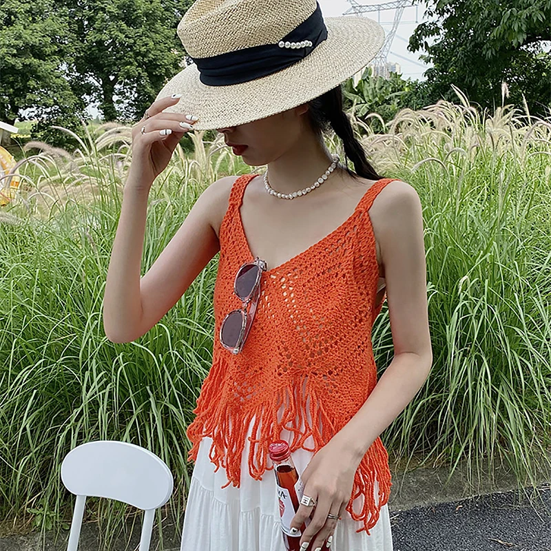 Vibrant Orange Knitted Summer Tank Top 2 Vibrant Orange Knitted Summer Tank Top - Image 2