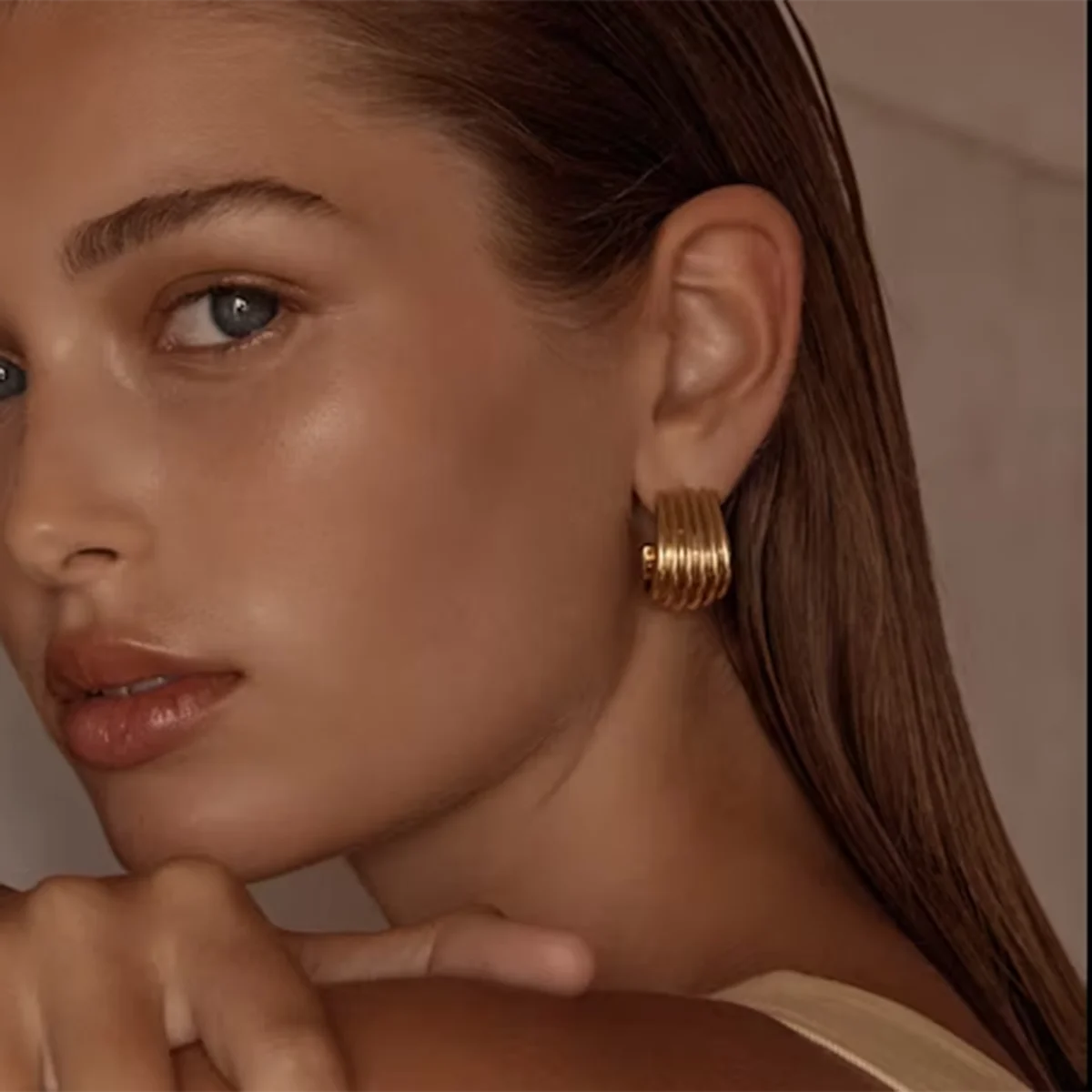 Modern Gold Stainless Steel Cuff Earrings 2 Modern Gold Stainless Steel Cuff Earrings - Image 2