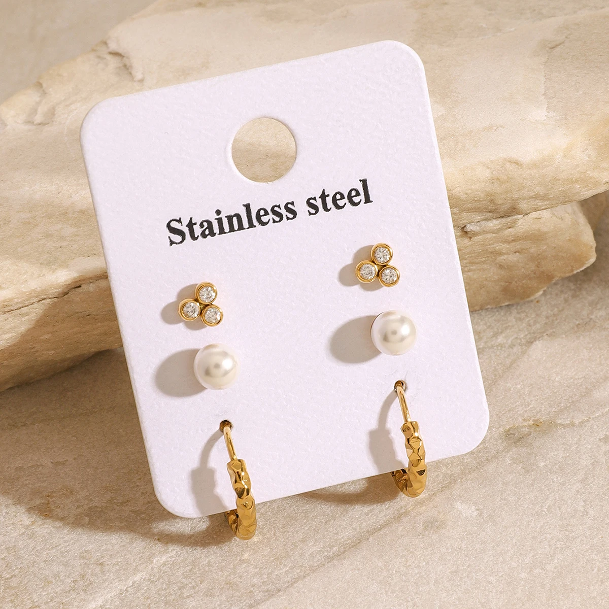 Stainless Steel Gold Earrings Set 3 Stainless Steel Gold Earrings Set - Image 3