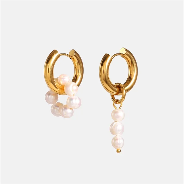 Gold Stainless Steel Pearl Drop Earrings 9 Gold Stainless Steel Pearl Drop Earrings - Image 9