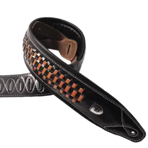Genuine Leather Guitar Strap in Orange & White Black 15 S208de4bc20ff4581b0c4ac995565868aC