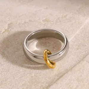 Stainless Steel Contrast Ring with Gold Accent 10 S20b7f8bb10a540e787b3035107e5f1736