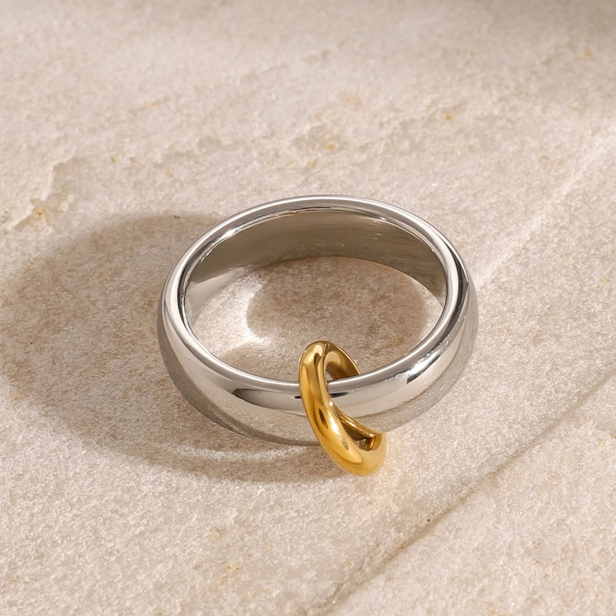 Stainless Steel Contrast Ring with Gold Accent 4 Stainless Steel Contrast Ring with Gold Accent - Image 4