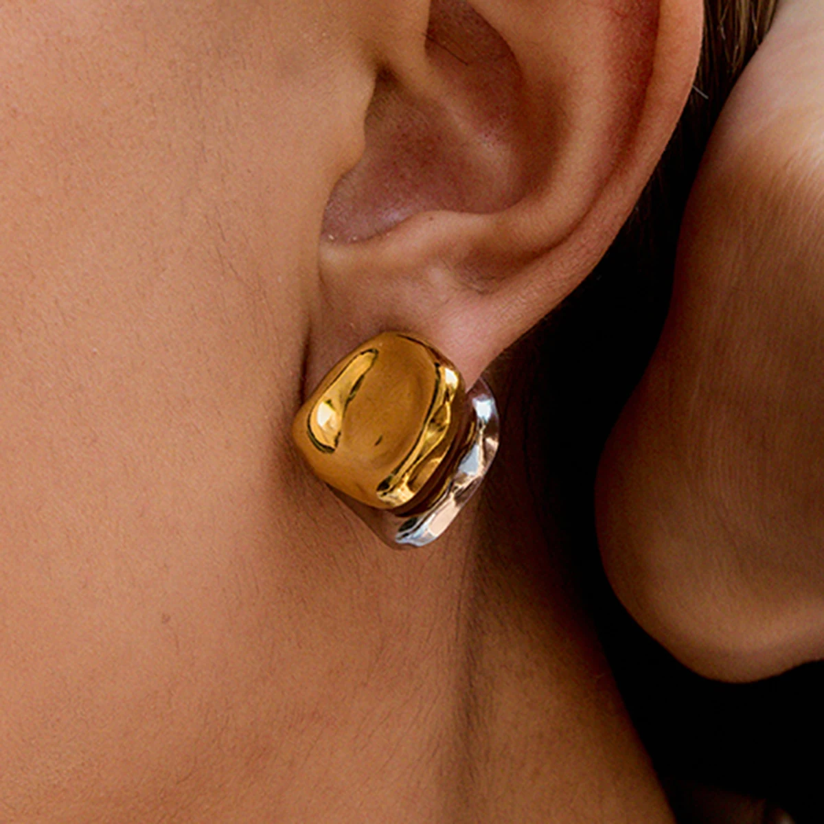 Stainless Steel Two-Tone Flower Earrings 2 Stainless Steel Two-Tone Flower Earrings - Image 2