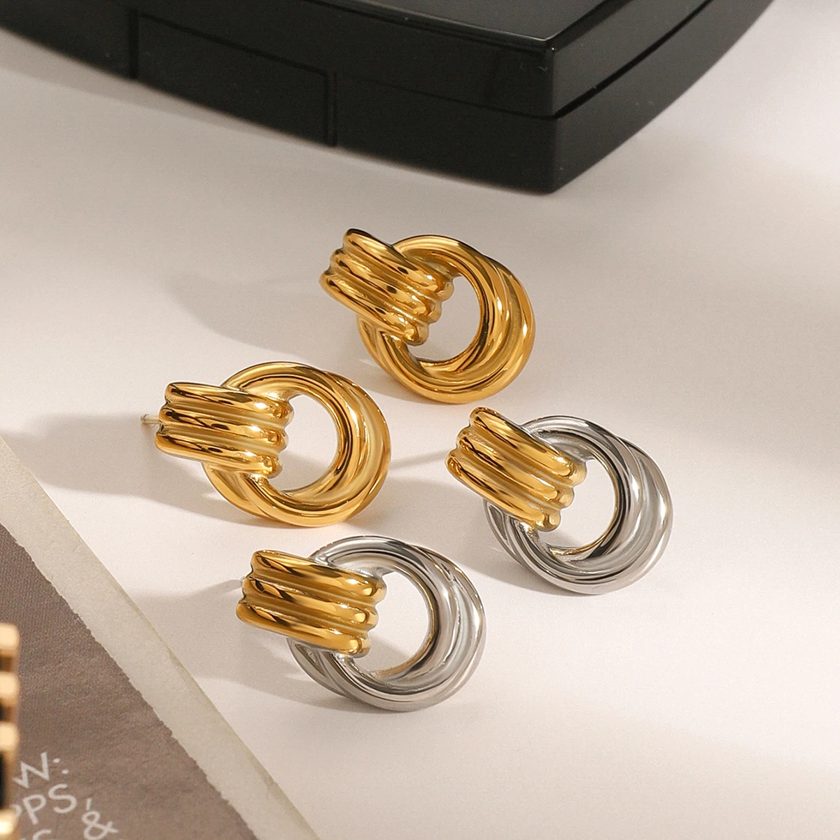 Mixed Metal Skeleton Stainless Steel Earrings for Women 3 Mixed Metal Skeleton Stainless Steel Earrings for Women - Image 3