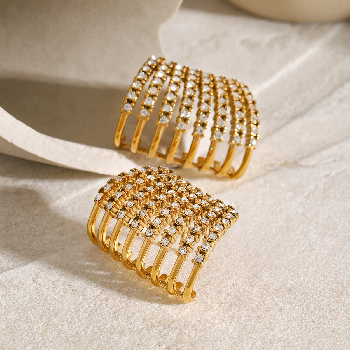 Stainless Steel Gold Stud Earrings for Women 3 Stainless Steel Gold Stud Earrings for Women - Image 3