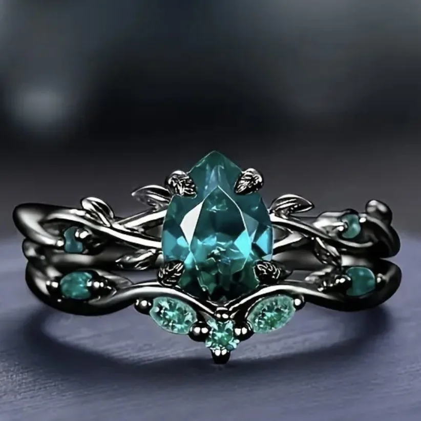 Teal Gemstone Ring Set in Silver or Gold Tone 5 Teal Gemstone Ring Set in Silver or Gold Tone - Image 5