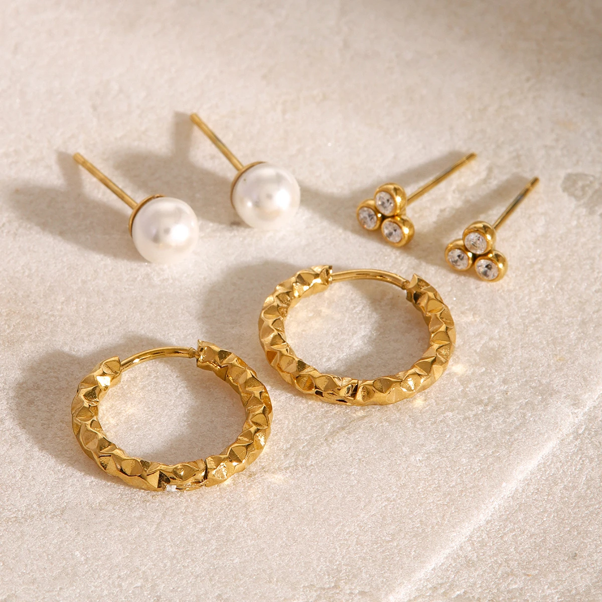 Stainless Steel Gold Earrings Set 6 Stainless Steel Gold Earrings Set - Image 6