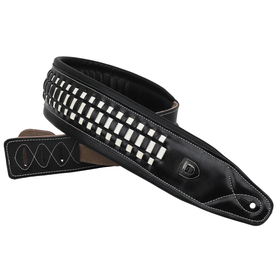 Genuine Leather Guitar Strap in Orange & White Black 7 Genuine Leather Guitar Strap in Orange & White Black - Image 7