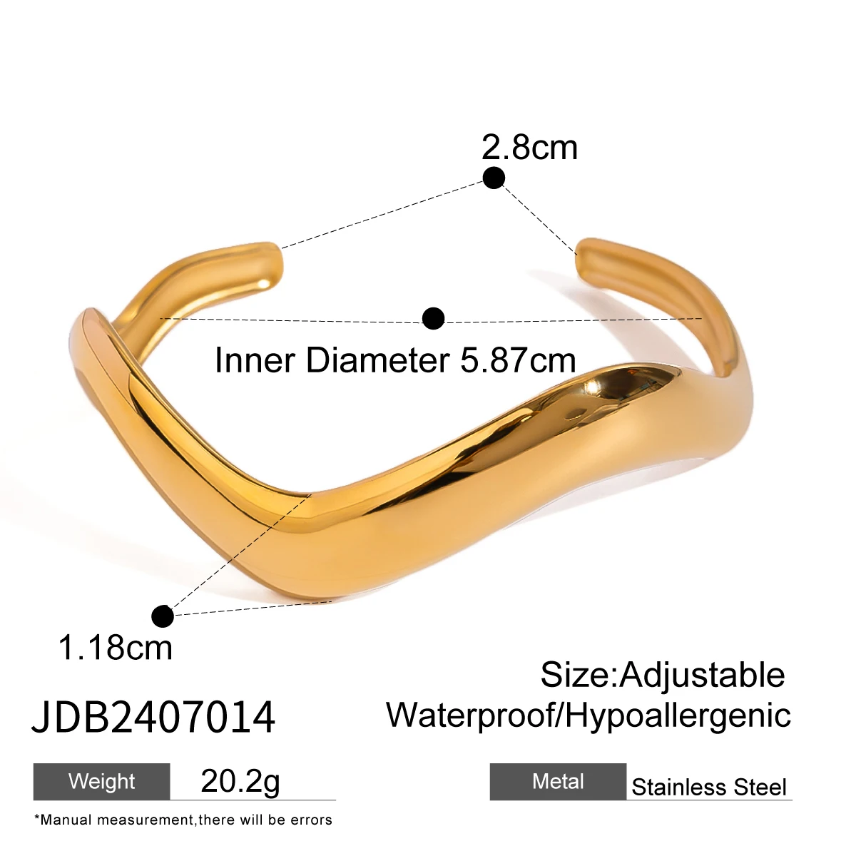 Stainless Steel Gold-Toned Wave Cuff Bracelet 8 Stainless Steel Gold-Toned Wave Cuff Bracelet - Image 8