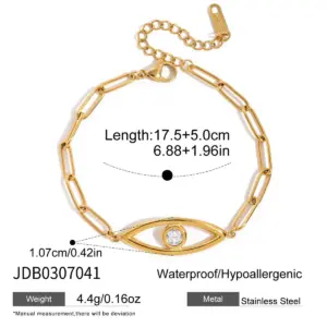 Elegant Gold-Finish Stainless Steel Evil Eye Bracelet 13 S22e850c6c3404c5d95df9e735b81d26fK