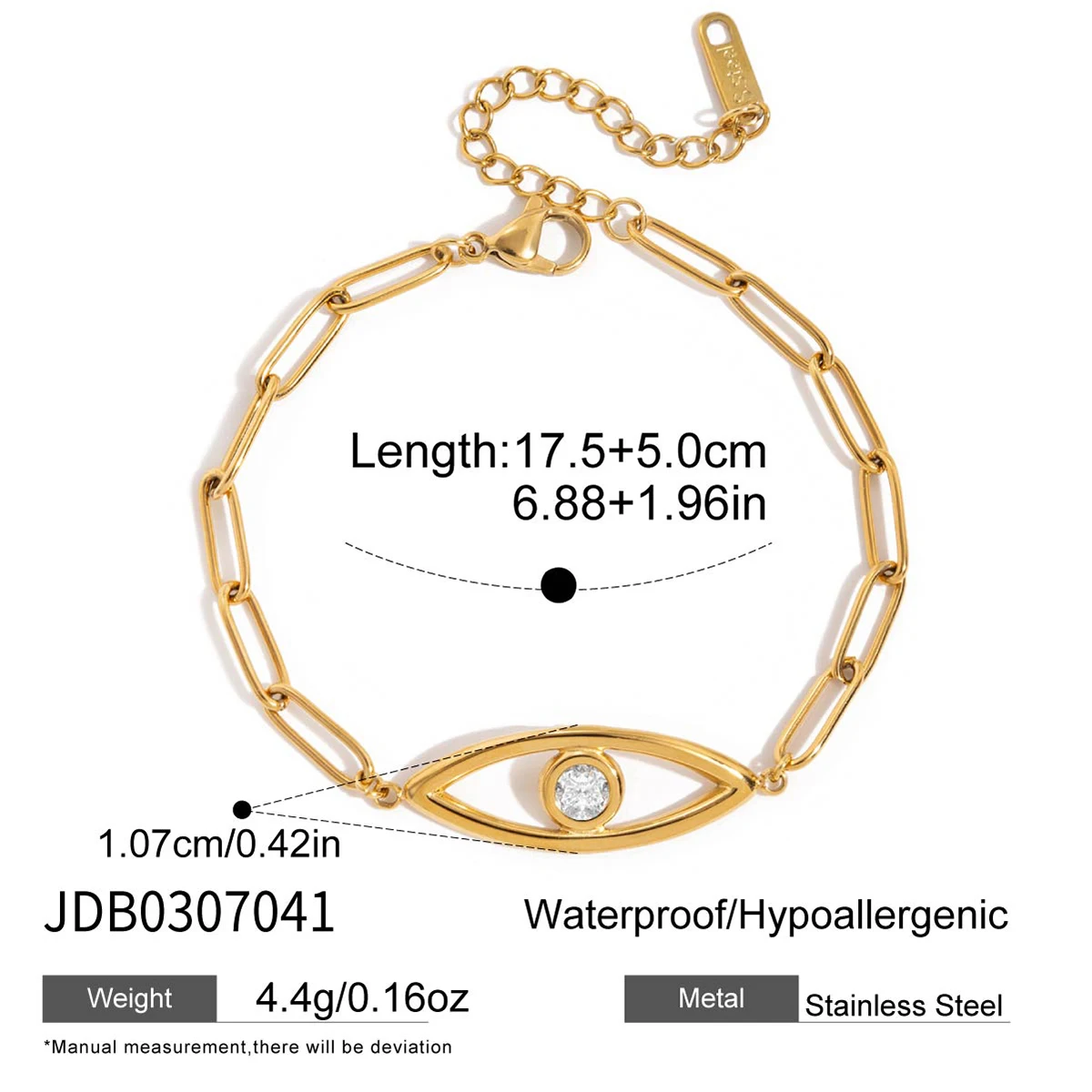 Elegant Gold-Finish Stainless Steel Evil Eye Bracelet 7 Elegant Gold-Finish Stainless Steel Evil Eye Bracelet - Image 7