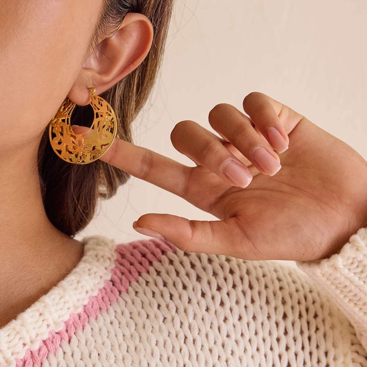 Elegant Gold Stainless Steel Floral Earrings 3 Elegant Gold Stainless Steel Floral Earrings - Image 3