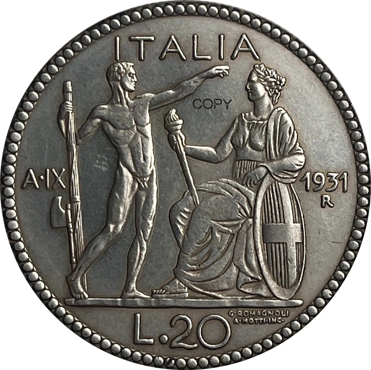 Vittorio Emanuele III Replica Coin, 1931 4 Vittorio Emanuele III Replica Coin, 1931 - Image 4