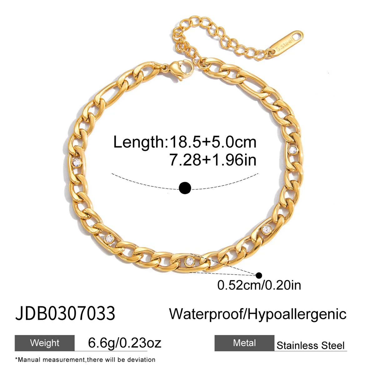 Gold Stainless Steel Skeleton Bracelet with Zircon 7 Gold Stainless Steel Skeleton Bracelet with Zircon - Image 7