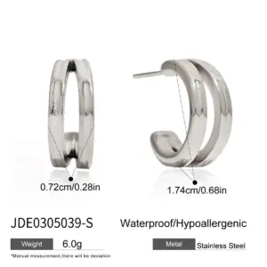 Gold Stainless Steel C-Shaped Hoop Earrings Collection 16 S23b65f8e631f472fa1b3386876f628a4I