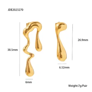 Gold-Tone Stainless Steel Irregular Earrings for Women 14 S23e83b8b10654aabb747b4b6a6514025A