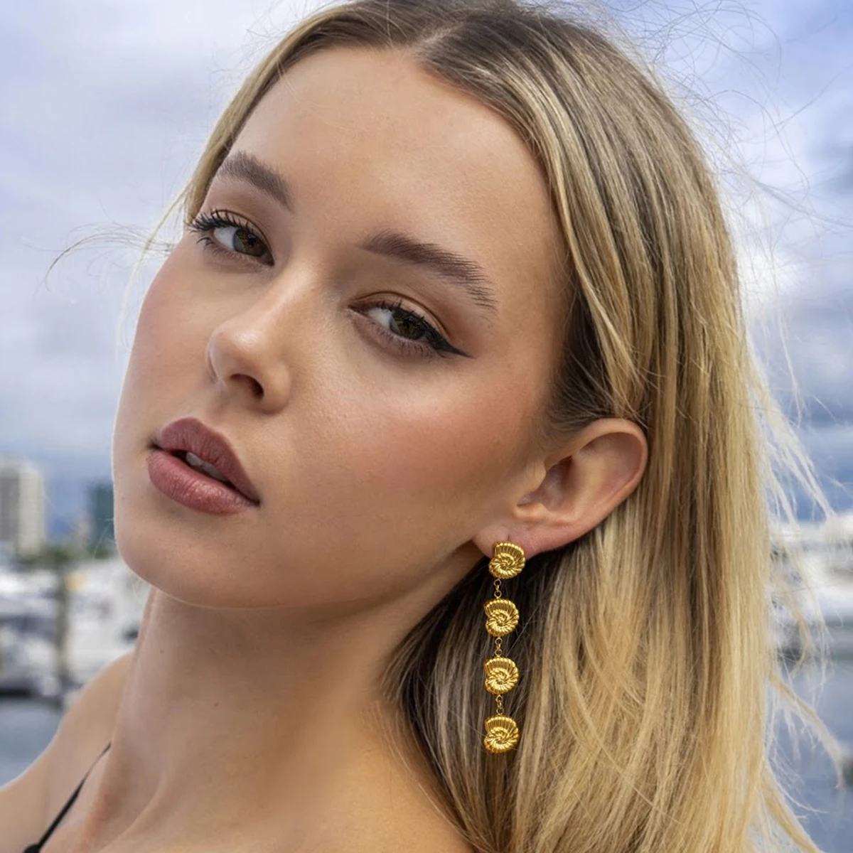 Stainless Steel Gold Conch Drop Earrings 4 Stainless Steel Gold Conch Drop Earrings - Image 4