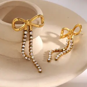 Gold Stainless Steel Bowknot Drop Earrings 10 S2439d70c5ace48839adb7330ee966b7aA