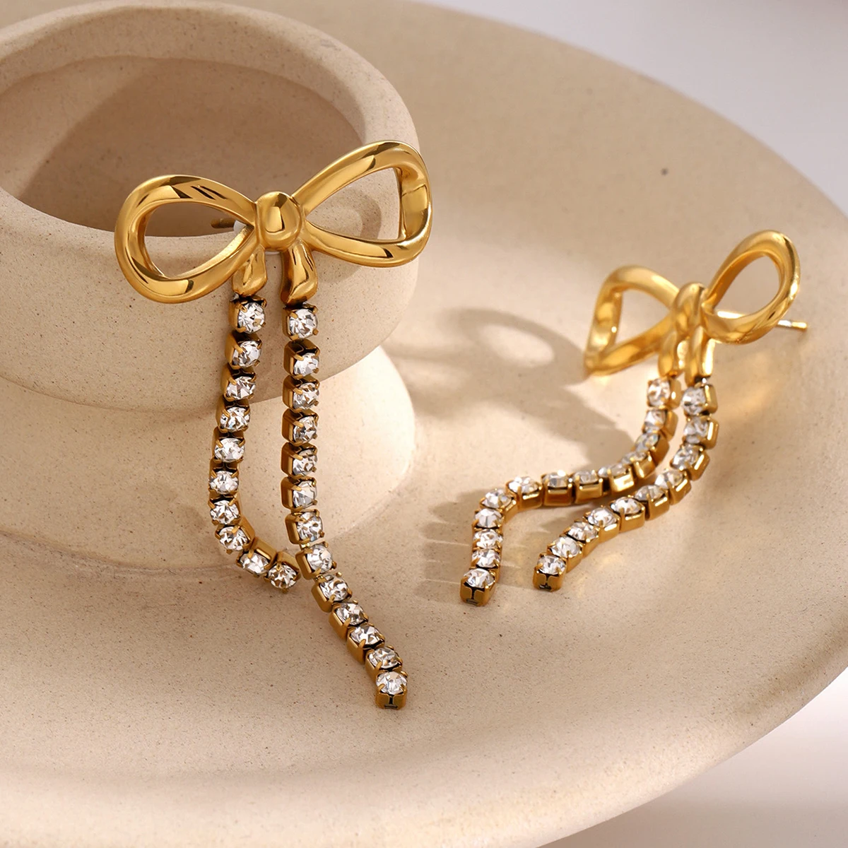 Gold Stainless Steel Bowknot Drop Earrings 4 Gold Stainless Steel Bowknot Drop Earrings - Image 4