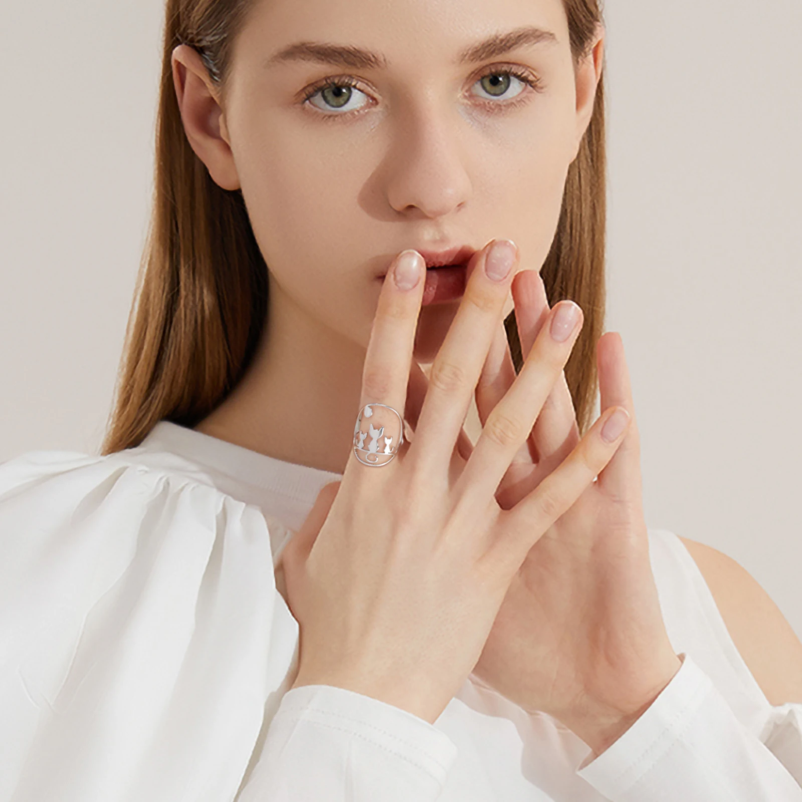 Whimsical Cats & Moon Adjustable Ring for Women 2 Whimsical Cats & Moon Adjustable Ring for Women - Image 2