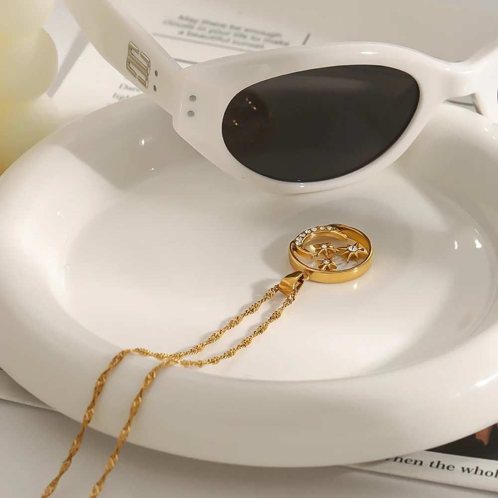 Stainless Steel Moon Pendant Necklace 5 Stainless Steel Moon Pendant Necklace - Image 5