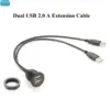 Dual USB 2.0 Extension Cable with Mounting Flange