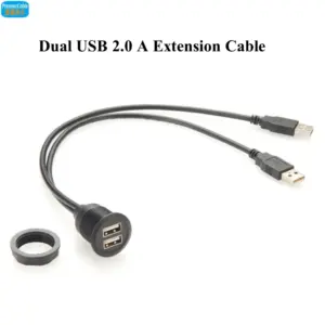 Dual USB 2.0 Extension Cable with Mounting Flange