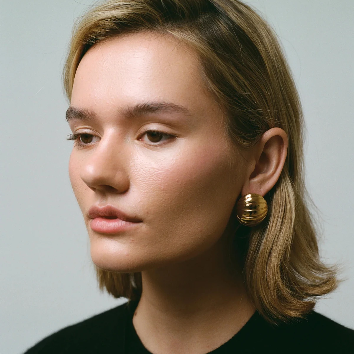 Stainless Steel Gold-Tone Spherical Earrings 2 Stainless Steel Gold-Tone Spherical Earrings - Image 2