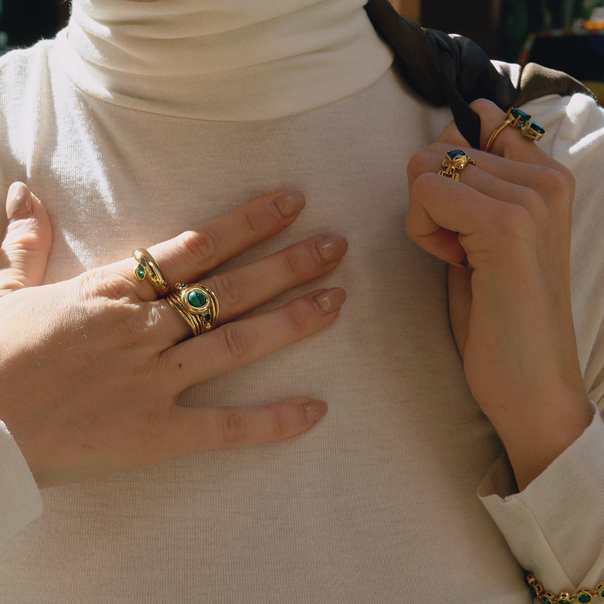 Vintage Gold Tone Stainless Steel Ring with Dark Green Gem 2 Vintage Gold Tone Stainless Steel Ring with Dark Green Gem - Image 2