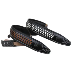 Genuine Leather Guitar Strap in Orange & White Black 10 S25cf3f7237e847e48f0ec219604cf5fbo