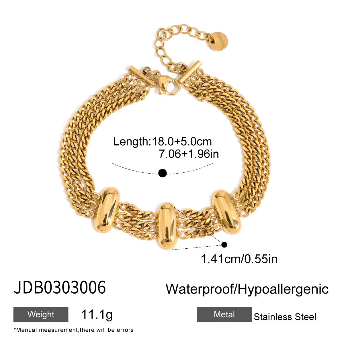 Stainless Steel Gold-Tone Three-Chain Bracelet 7 Stainless Steel Gold-Tone Three-Chain Bracelet - Image 7