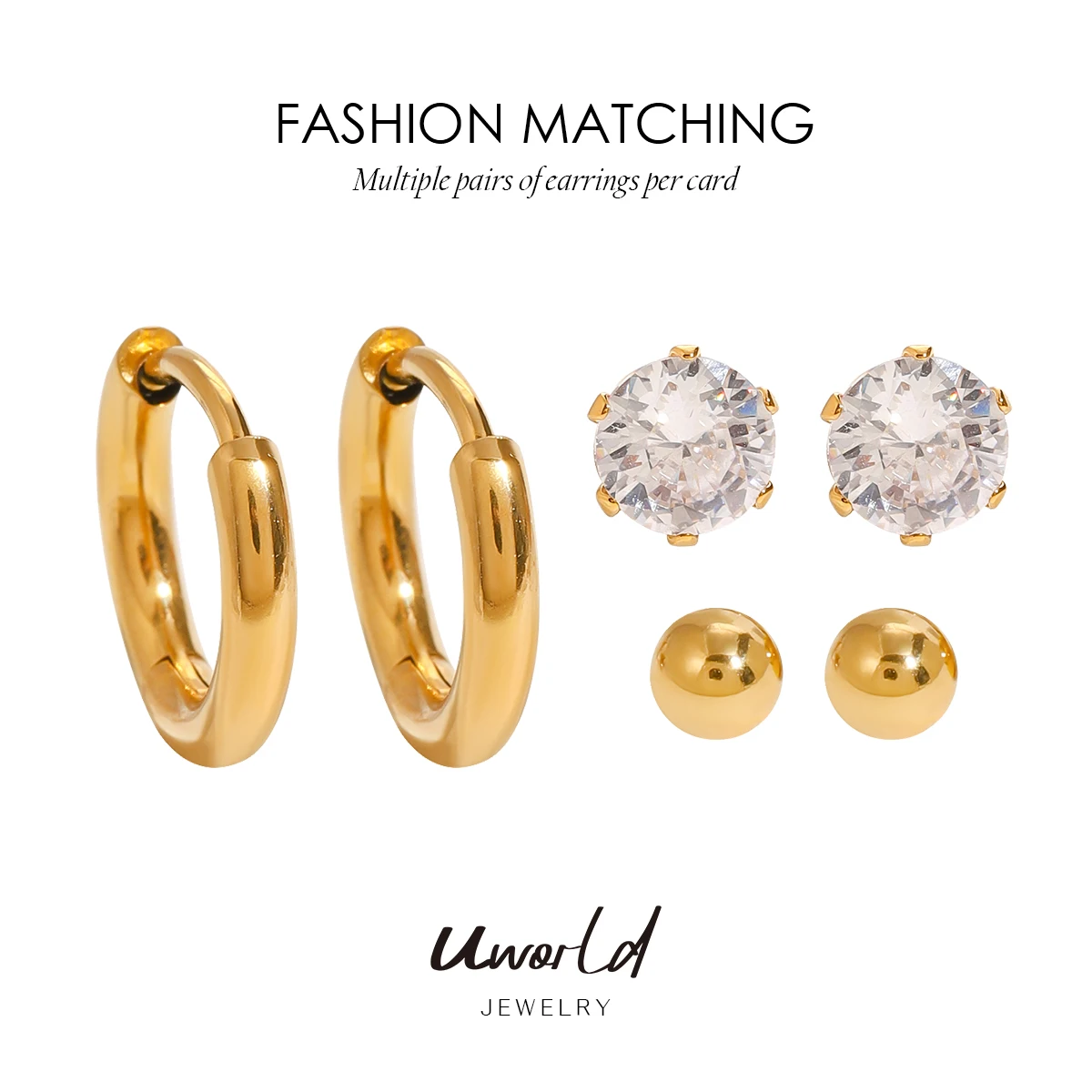 Stainless Steel Gold Earrings Set JDE2409032 5 Stainless Steel Gold Earrings Set JDE2409032 - Image 5