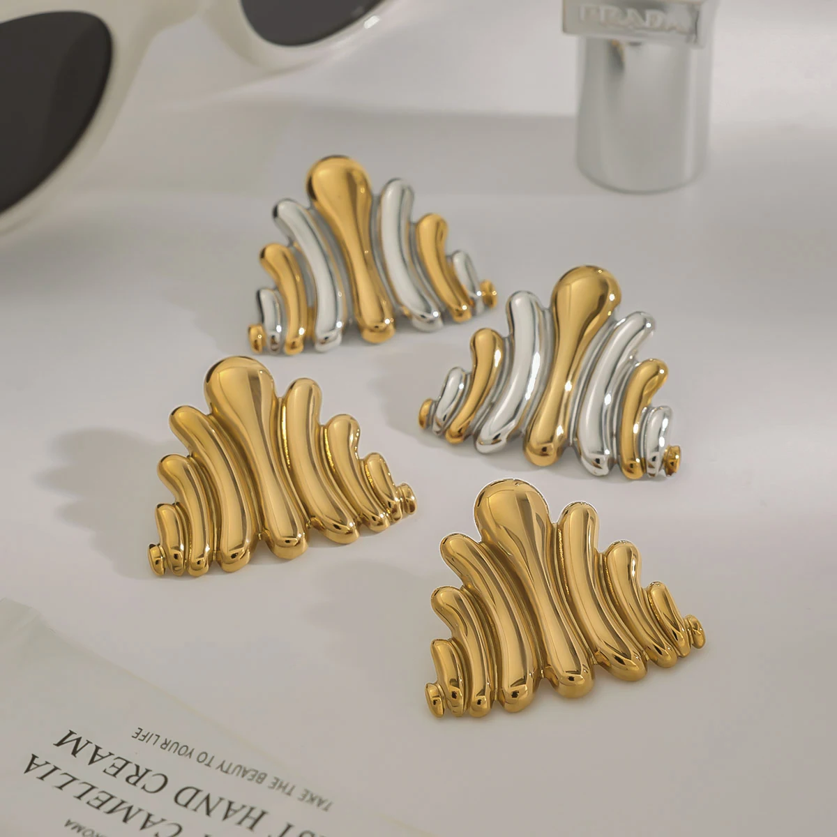 Modern Gold-Toned Stainless Steel Wave Earrings 6 Modern Gold-Toned Stainless Steel Wave Earrings - Image 6