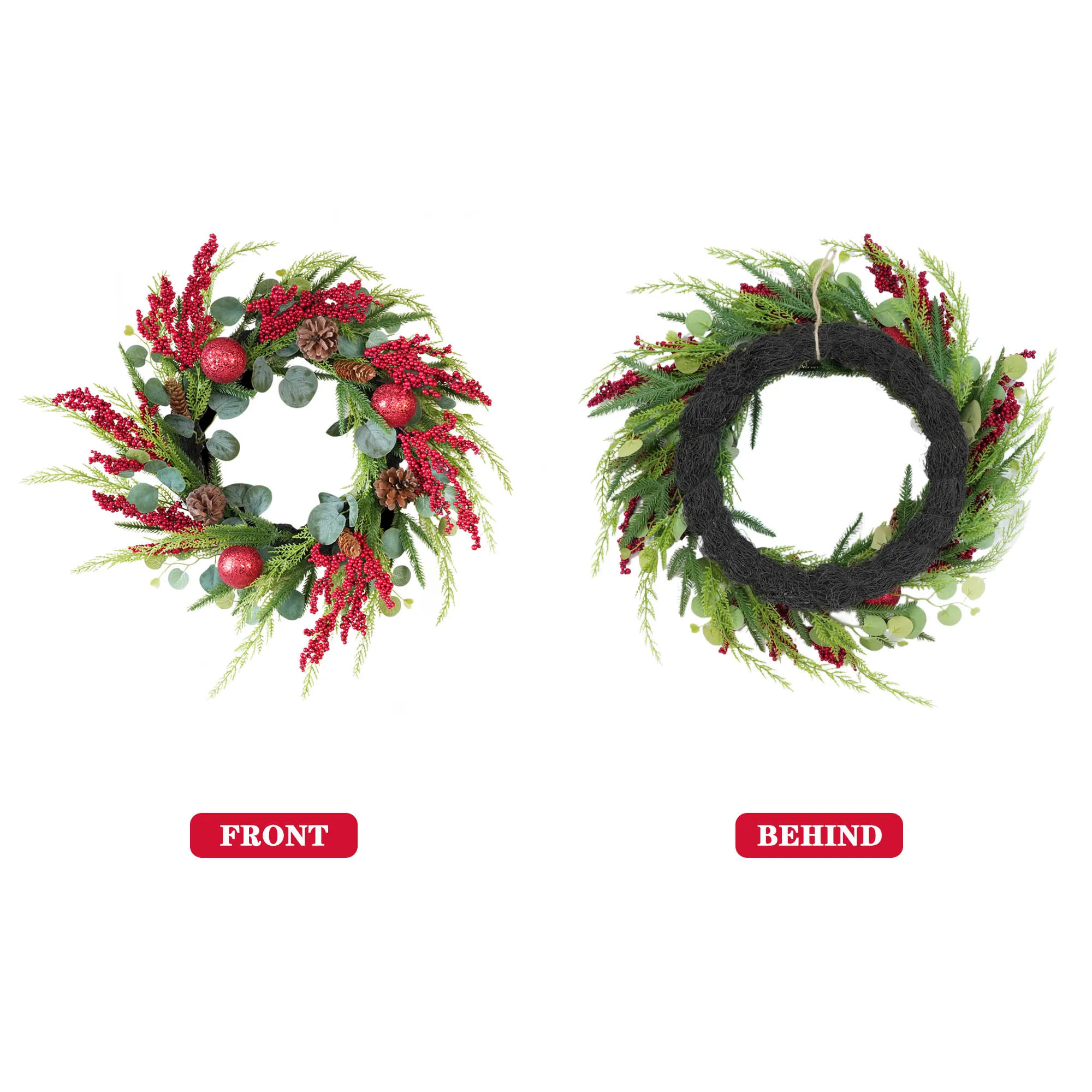 70cm Rustic Christmas Wreath with Red Berries 6 70cm Rustic Christmas Wreath with Red Berries - Image 6