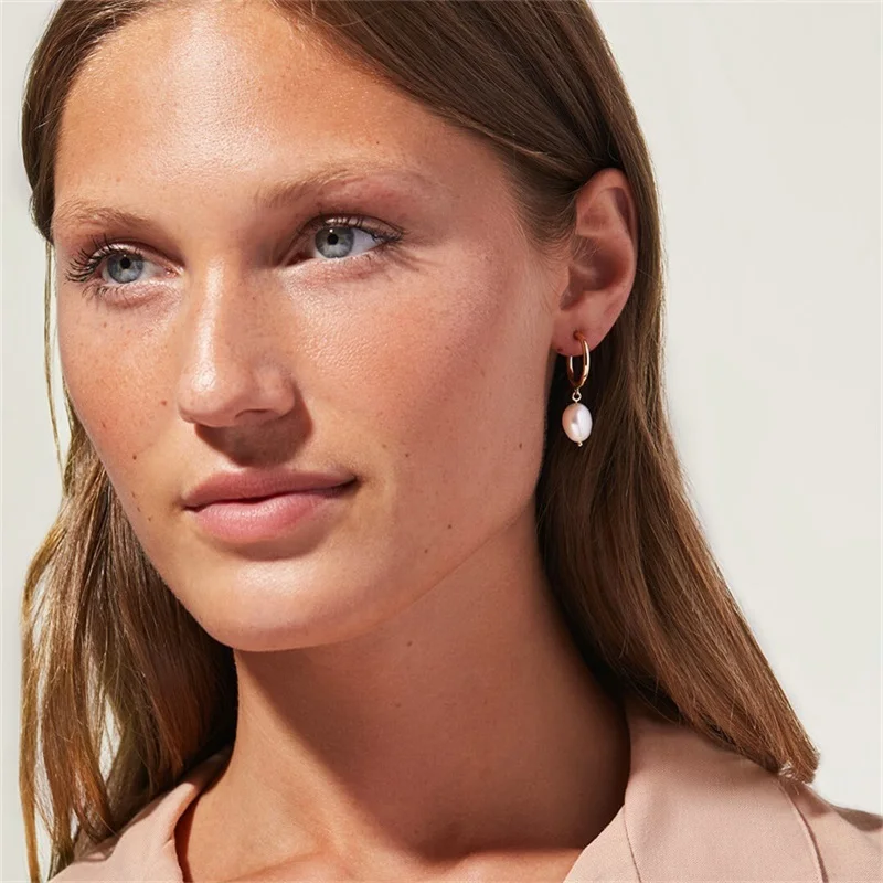 Gold Stainless Steel Pearl Drop Earrings 5 Gold Stainless Steel Pearl Drop Earrings - Image 5