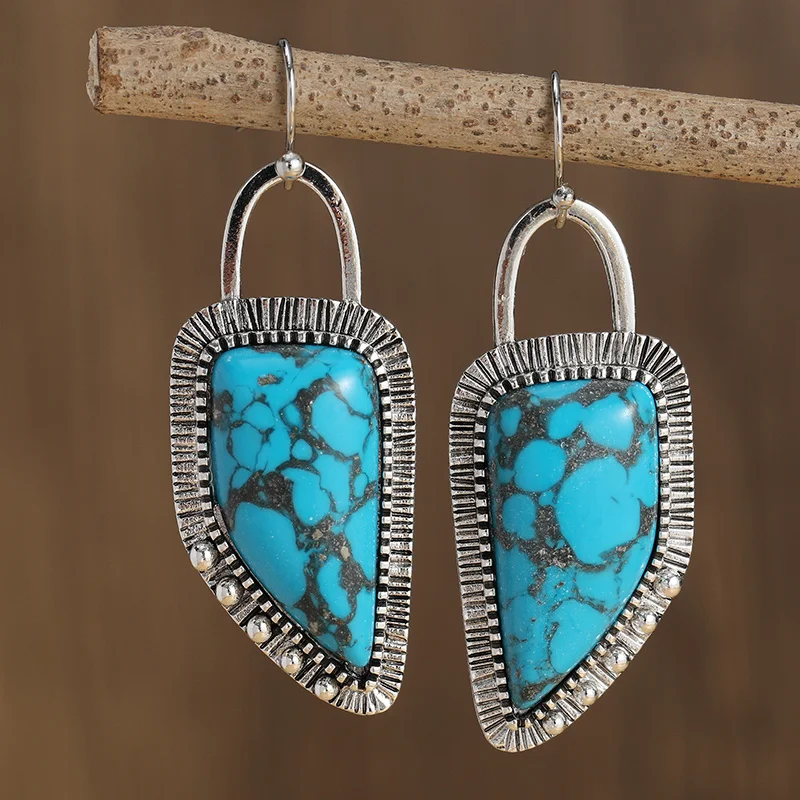Vintage Turquoise Geometric Earrings for Women 2 Vintage Turquoise Geometric Earrings for Women - Image 2