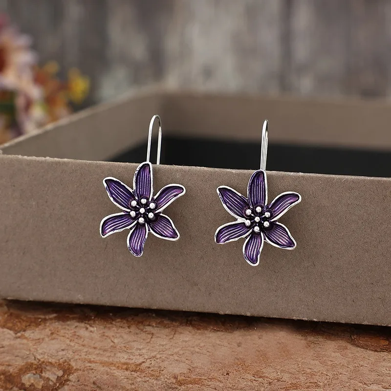 Silver Blue Floral Drop Earrings 2 Silver Blue Floral Drop Earrings - Image 2