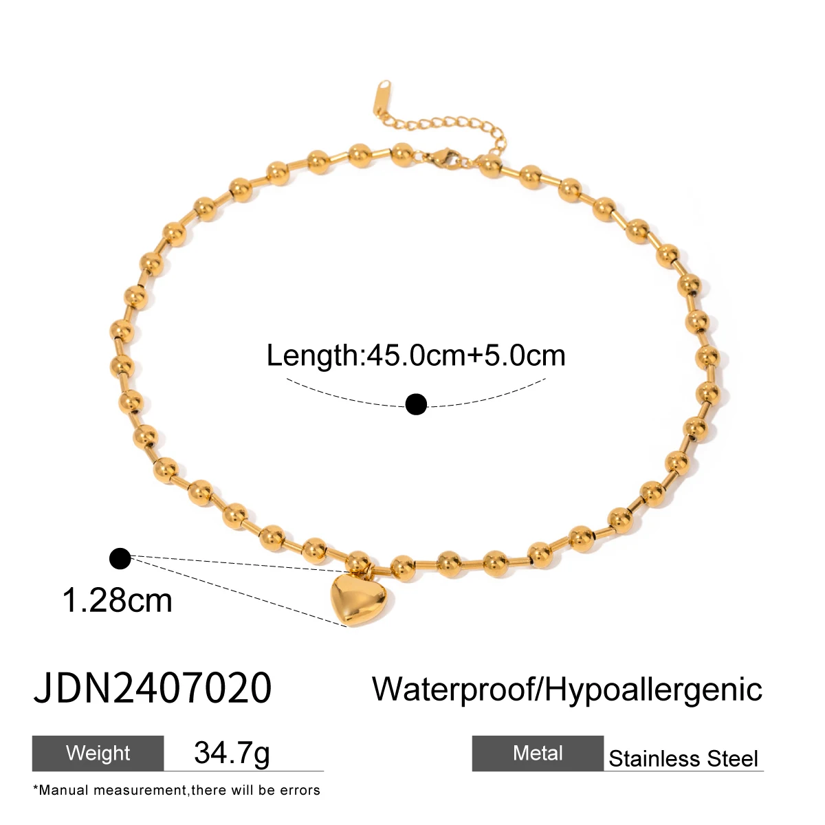 Gold Stainless Steel Necklace with Heart Pendant 6 Gold Stainless Steel Necklace with Heart Pendant - Image 6