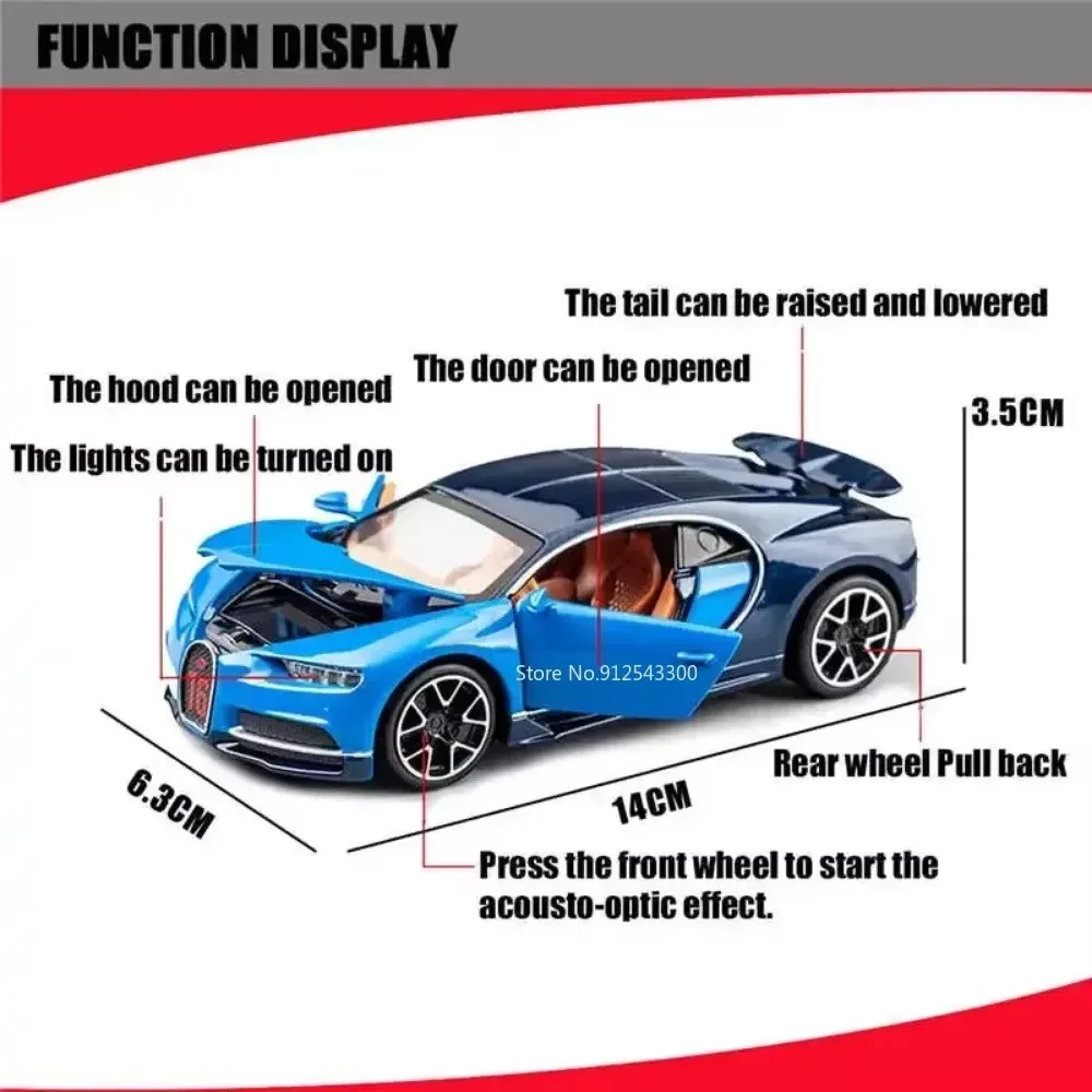 Blue Bugatti Chiron Diecast Model 1:32 Scale 3 Blue Bugatti Chiron Diecast Model 1:32 Scale - Image 3