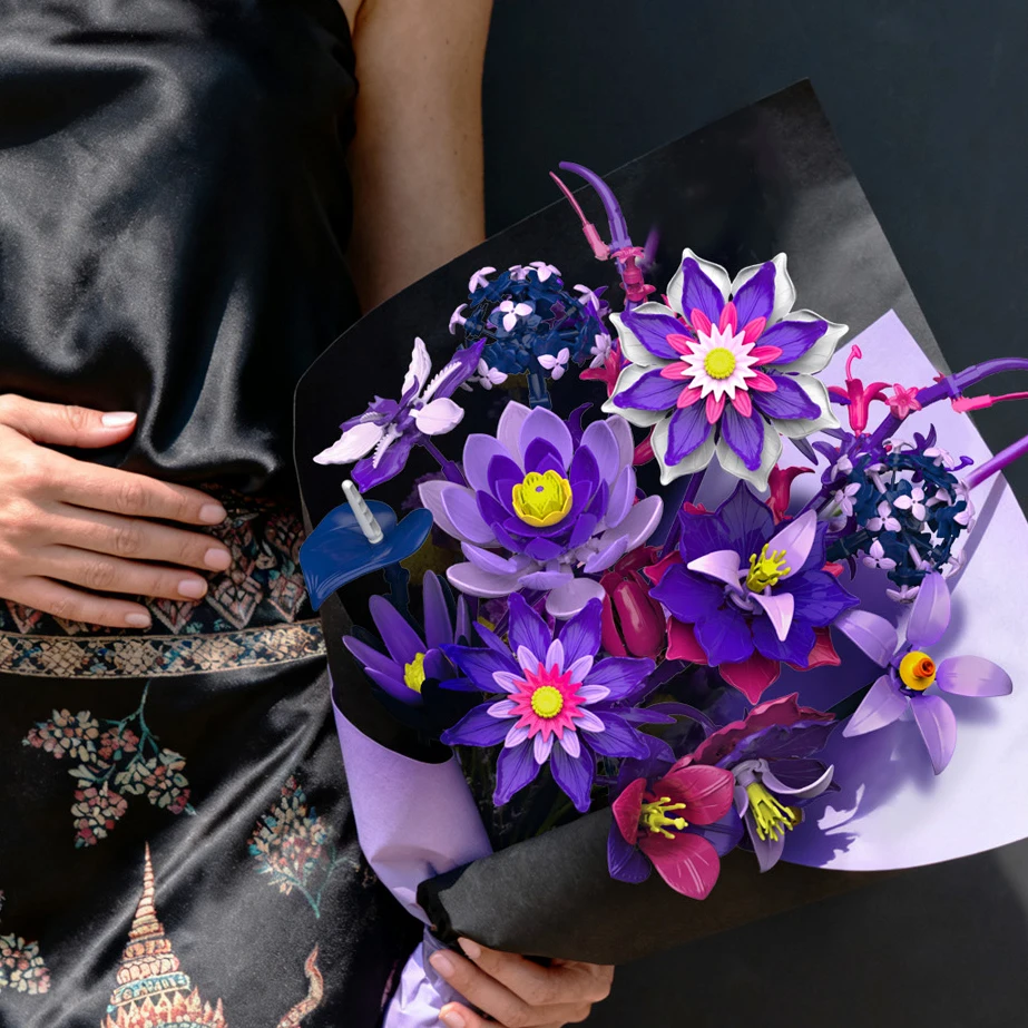Dreamy Purple Bloom Plastic Building Bouquet 5 Dreamy Purple Bloom Plastic Building Bouquet - Image 5