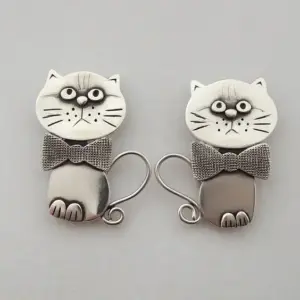 Silver Cat Drop Earrings with Bow Tie Accents 3 S271867f4c4f24095899ed65f92fa62fel
